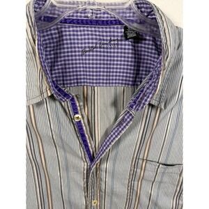 Arnold Zimberg Signature Collection Mens XL Striped Button Up Shirt Purple Trim